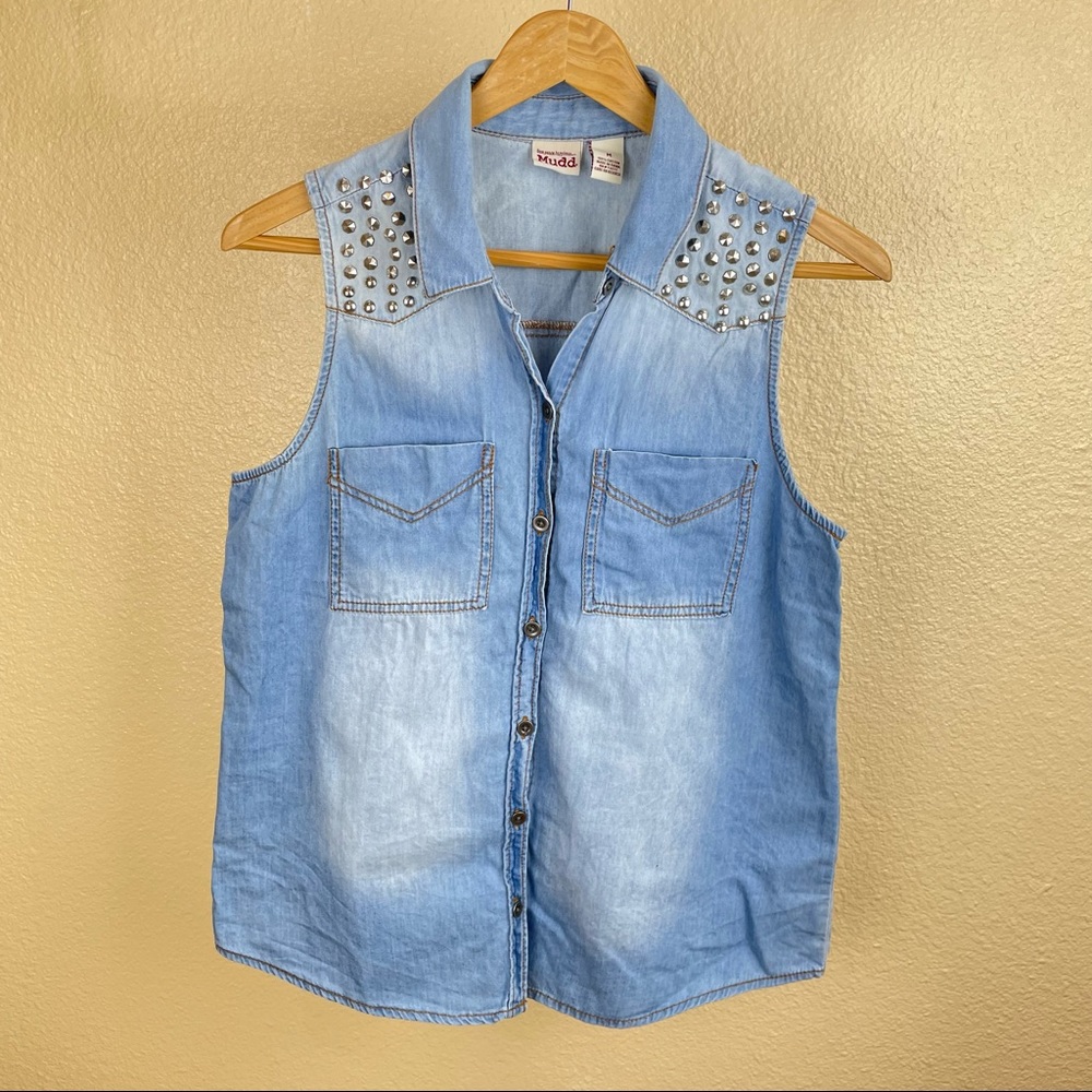 Mudd | Sleeveless Studded Button Up Denim Shirt